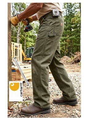 CARHARTT - (34 x 32) Men's washed duck loose fit dungaree in green